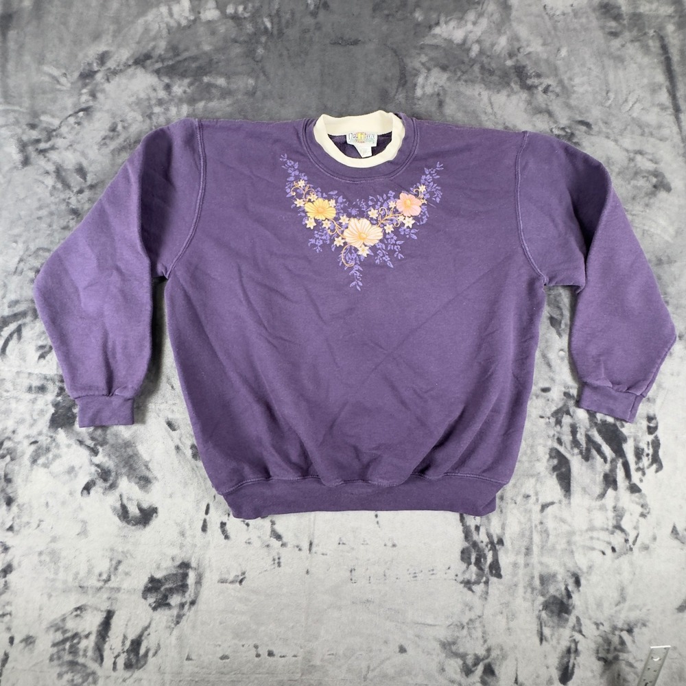 Day Breeze Sweatshirt Womens XL Purple Floral Mock Neck Pullover Vintage Style